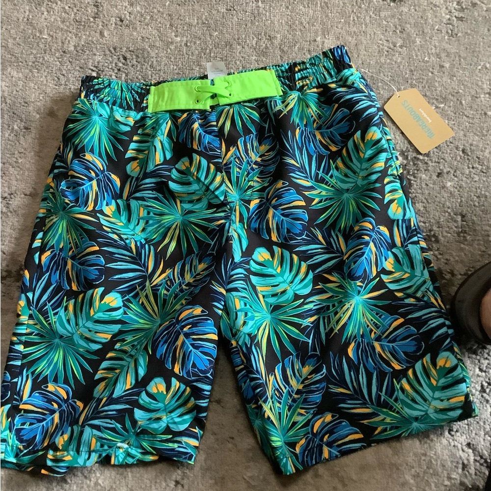 NWT Thereabouts Swim Trunks Board Shorts Boy's Size L (14/16) Teal Tie Dye